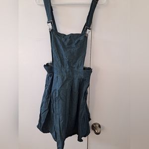 Green denim-like materiel overall mini dress